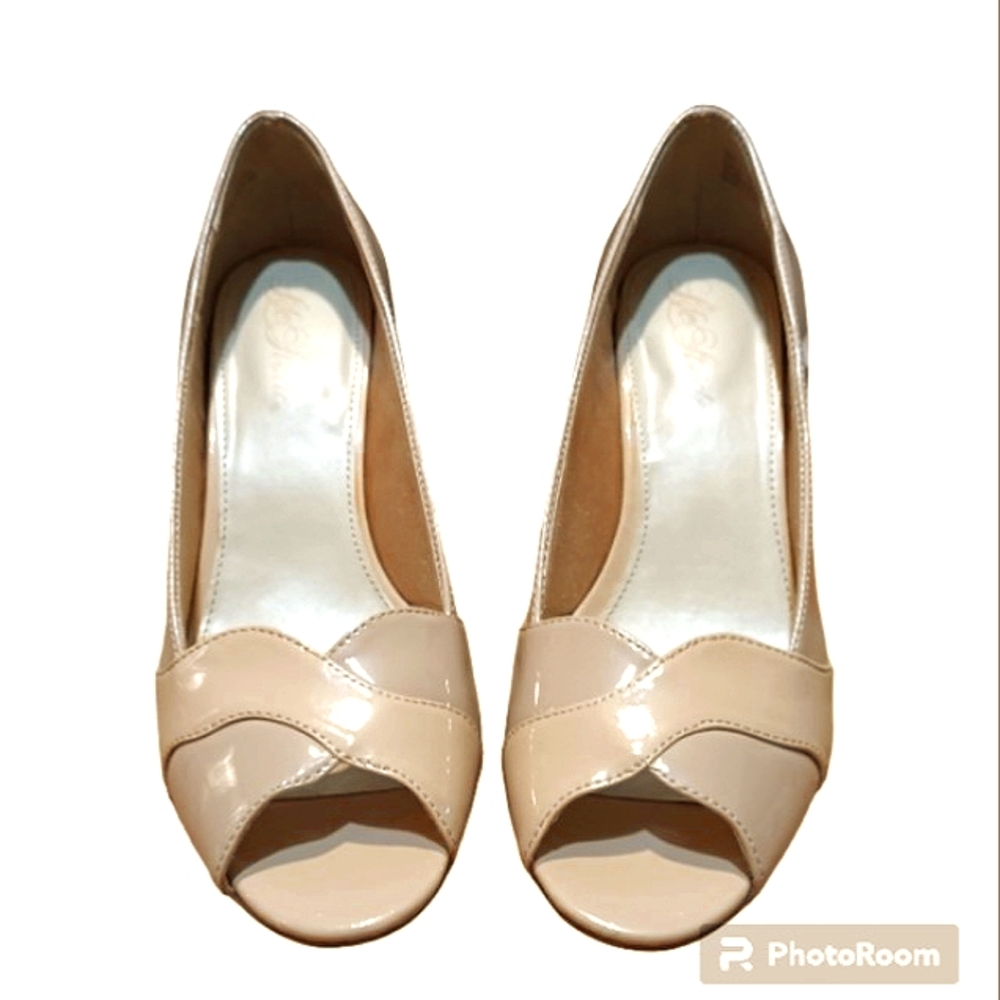 Life Stride "Catie Portmocha" Two-tone, Open Toe, Patent Leather Pumps ~ Vintage